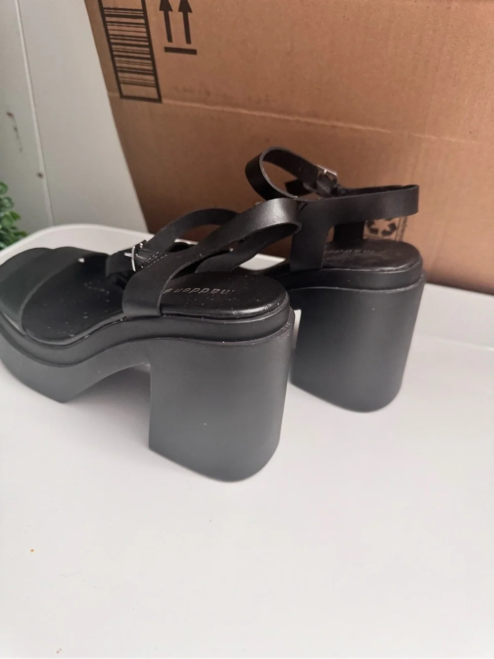 Madden Girl Black Platform Ankle-Strap Block Heels